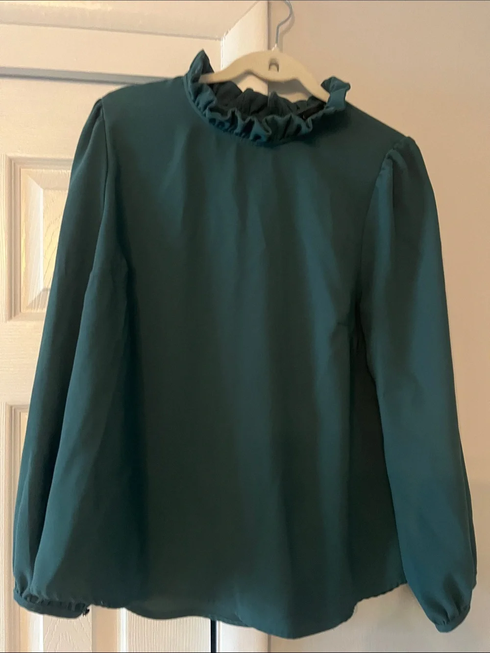 J Crew Ruffled High-Neck Long-Sleeve Blouse - Teal